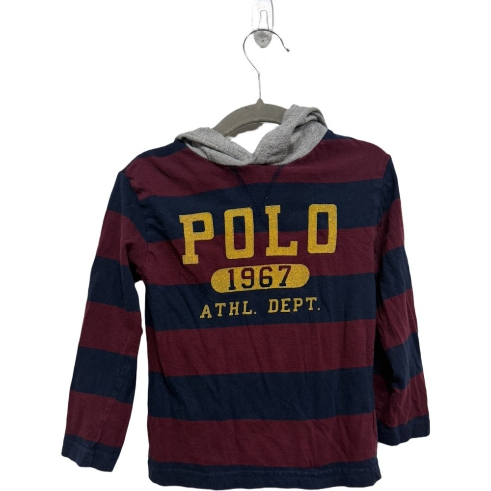 Ralph Lauren Polo Atheltic Dept Hoodie Red Blue Rugby Style Lightweight 3T